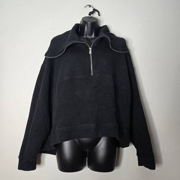 Sweaty Betty Restful Boucle Half Zip Sweatshirt Women's Size 10 Black - Picture 1 of 4